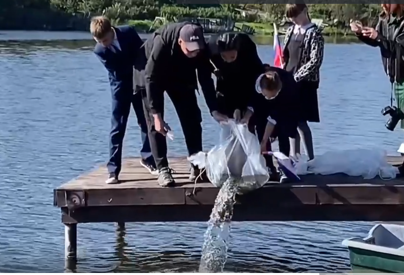 В Мишелёвке выпустили 50 тысяч мальков сазана при участии школьников.